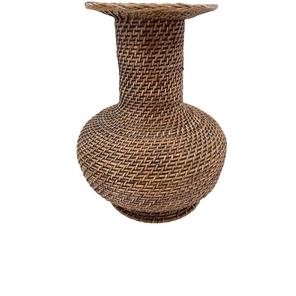 Handwoven Wicker Vase Decorative Accent Piece With Textured Weave & Wide Rim Des - Picture 2 of 7